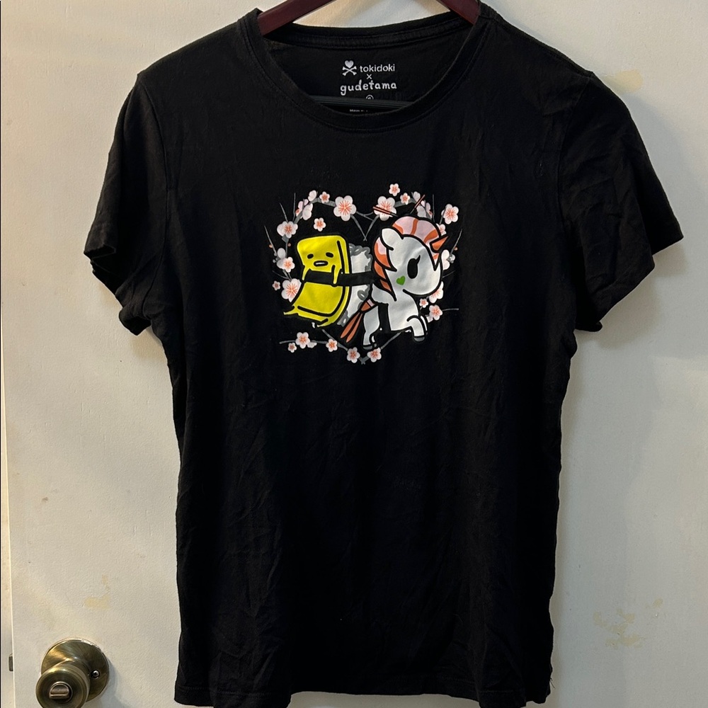 Tokidoki x Gudetama Black Short Sleeve Tee with Yellow & White Character Print